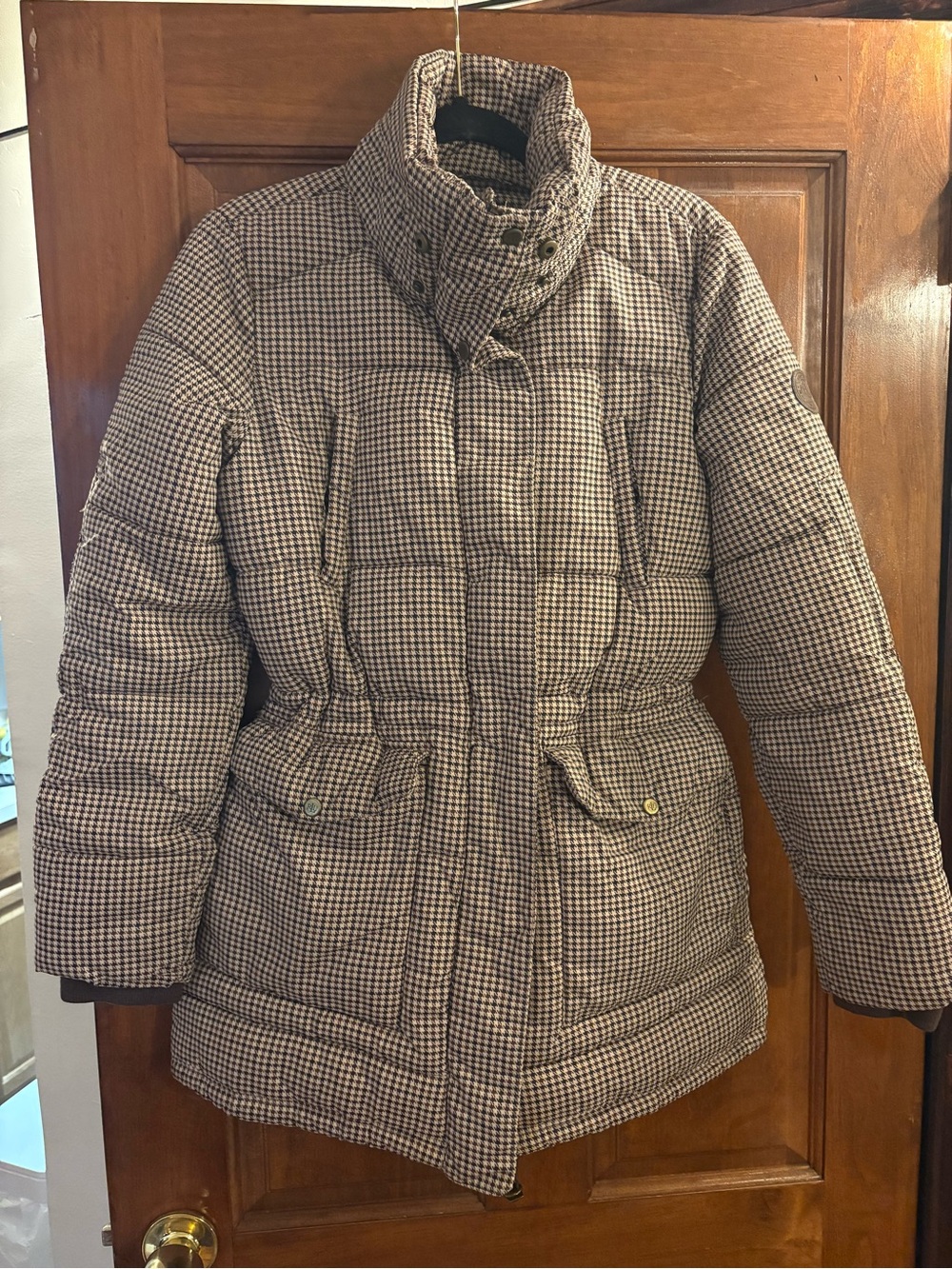 LAUREN Ralph Lauren Brown Houndstooth Puffer Coat